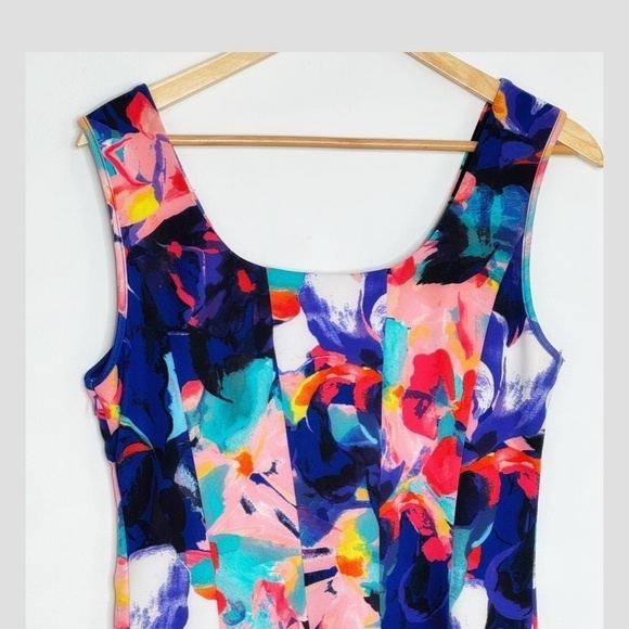 Neiman Marcus Dress Fit And Flare Mini Dress Sleeveless Watercolor Stretch Knit - Picture 5 of 12